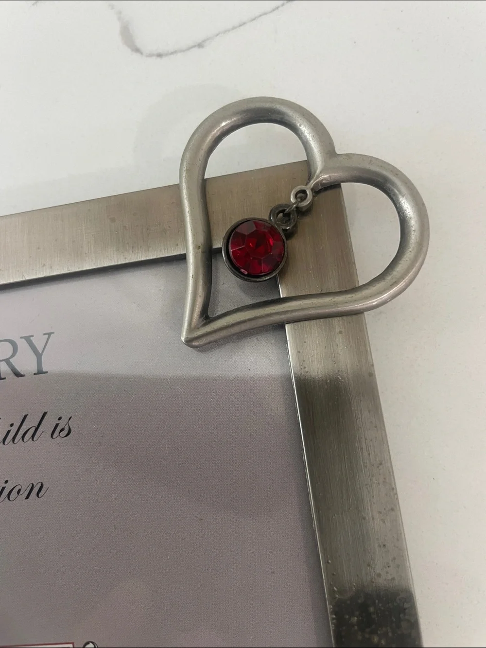 Heart & Home Silver Picture Frame with Red Accent Gem